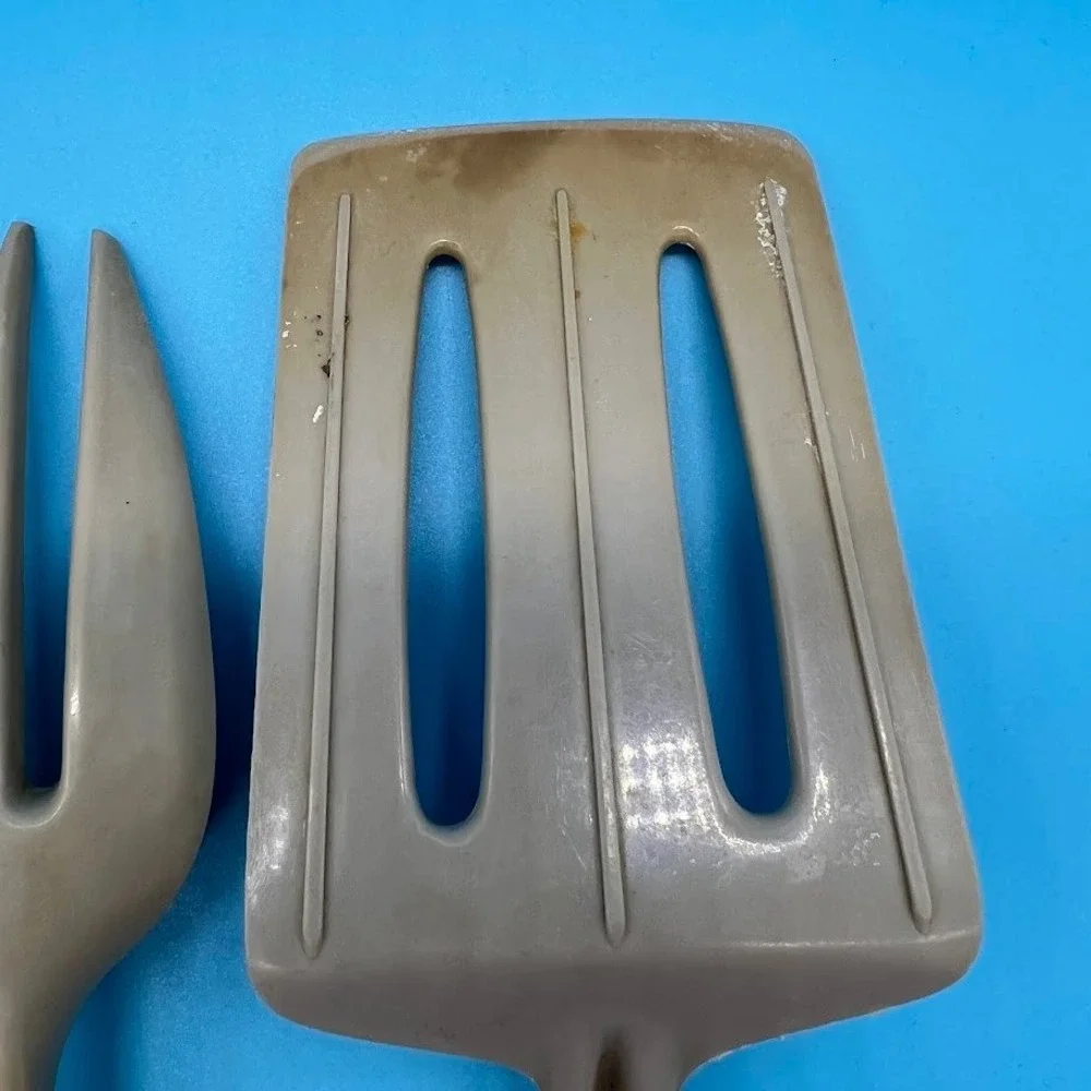 Vintage Norplac Nylon Kitchen Utensils White Blue Flowers DuPont Set of 3 Retro